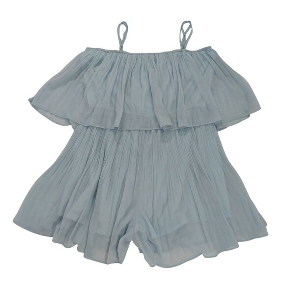 Blue XLURA XXL Off Shoulder Pleated Ruffled Terylene Romper Dress For Women. - Picture 2 of 8